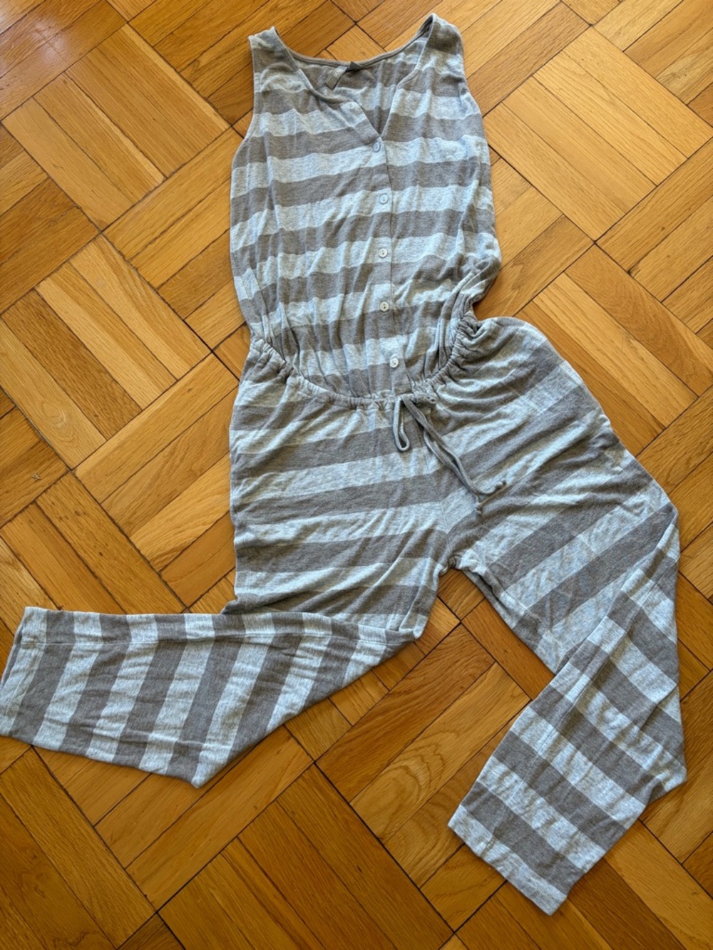 ASOS Striped Sleeveless Drawstring Jumpsuit. Beige& Light Gray. Sz 2. Soft Comfy